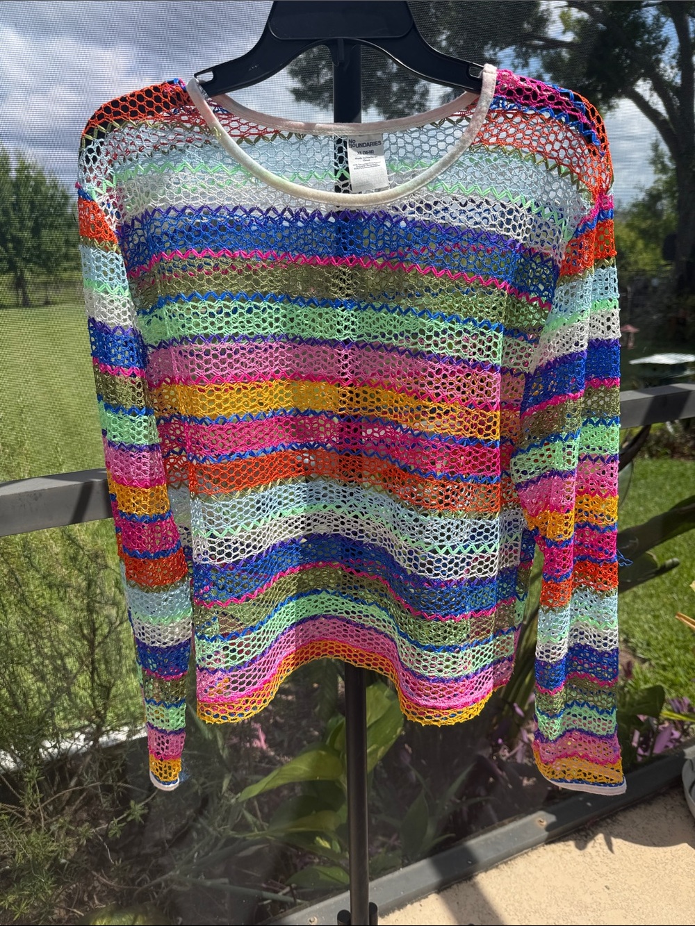No Boundaries Multicolor Meah Striped Swim Coverup shirt - Bright Rainbow